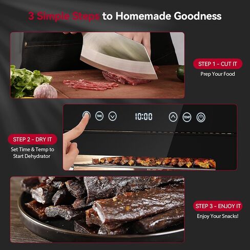 Food Dehydrator Machine, Powerful Food Dryer with 8 Stainless Steel Trays, Adjustable Temperature up to 167°F & 48-Hour Timer for Jerky, Fruits, Herbs - Includes Mesh Tray, Drip Tray & Recipe Guide in Saudi Arabia