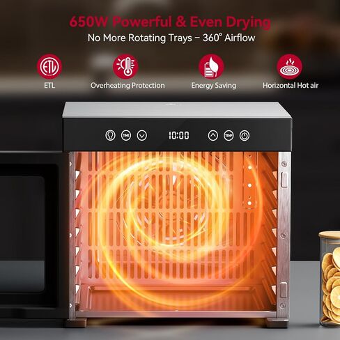 Food Dehydrator Machine, Powerful Food Dryer with 8 Stainless Steel Trays, Adjustable Temperature up to 167°F & 48-Hour Timer for Jerky, Fruits, Herbs - Includes Mesh Tray, Drip Tray & Recipe Guide in Saudi Arabia