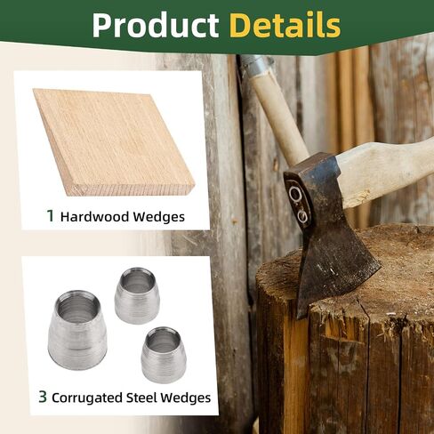 Axe Hammer Handle Wedge Kit with 1 Wooden and 3 Corrugated Steel Wedges | Fit for Hatchet Repairing and Fixing, Axe Wedge Kit in Saudi Arabia