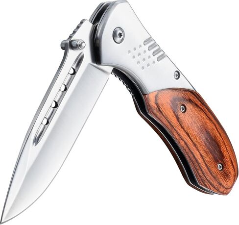 KEXMO Pocket Knife for Men, Wood Handle Folding Knives, Large, Black | Liner Lock, Deep Pocket Clip, Glass Breaker, Thumb Stud, Anti-Slip Ergonomic Design, EDC for Survival Camping Fishing Women in Kuwait