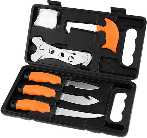 Game Processor 7-Piece Hunting Knife Set | Caping & Boning Knives, Gut Hook Skinning Knife, Bone Saw, Ribcage Spreader in Hard Case | Butcher Knife Set for Deer & Elk,Hunting Field Dressing Kit in Kuwait