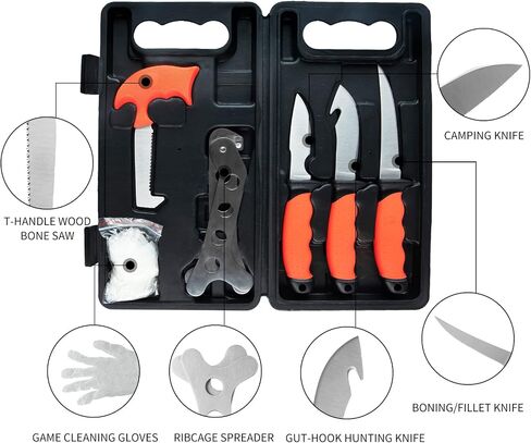 Game Processor 7-Piece Hunting Knife Set | Caping & Boning Knives, Gut Hook Skinning Knife, Bone Saw, Ribcage Spreader in Hard Case | Butcher Knife Set for Deer & Elk,Hunting Field Dressing Kit in Kuwait