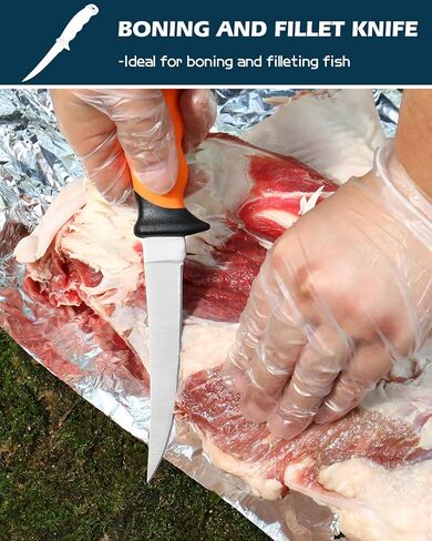 Game Processor 7-Piece Hunting Knife Set | Caping & Boning Knives, Gut Hook Skinning Knife, Bone Saw, Ribcage Spreader in Hard Case | Butcher Knife Set for Deer & Elk,Hunting Field Dressing Kit in Kuwait