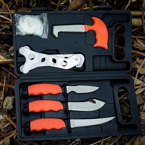 Game Processor 7-Piece Hunting Knife Set | Caping & Boning Knives, Gut Hook Skinning Knife, Bone Saw, Ribcage Spreader in Hard Case | Butcher Knife Set for Deer & Elk,Hunting Field Dressing Kit in Kuwait