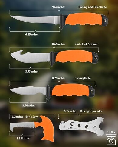 Game Processor 7-Piece Hunting Knife Set | Caping & Boning Knives, Gut Hook Skinning Knife, Bone Saw, Ribcage Spreader in Hard Case | Butcher Knife Set for Deer & Elk,Hunting Field Dressing Kit in Kuwait