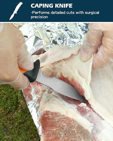Game Processor 7-Piece Hunting Knife Set | Caping & Boning Knives, Gut Hook Skinning Knife, Bone Saw, Ribcage Spreader in Hard Case | Butcher Knife Set for Deer & Elk,Hunting Field Dressing Kit in Kuwait