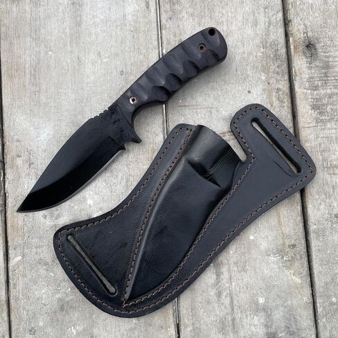 Full Tang Fixed Blade Hunting Knife with Sheath, 4 Inch Stainless Steel Blade, Ergonomic Black Micarta Handle, Tactical Knife for Hunting Essentials, Skinning Knive for hunting in Kuwait