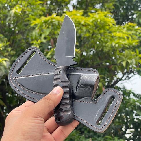 Full Tang Fixed Blade Hunting Knife with Sheath, 4 Inch Stainless Steel Blade, Ergonomic Black Micarta Handle, Tactical Knife for Hunting Essentials, Skinning Knive for hunting in Kuwait