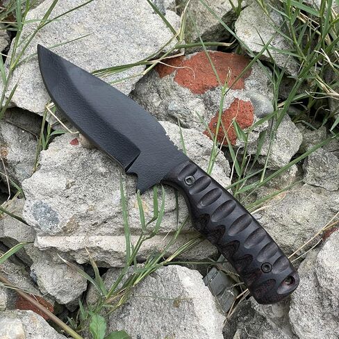 Full Tang Fixed Blade Hunting Knife with Sheath, 4 Inch Stainless Steel Blade, Ergonomic Black Micarta Handle, Tactical Knife for Hunting Essentials, Skinning Knive for hunting in Kuwait
