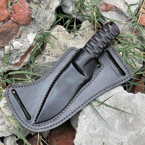Full Tang Fixed Blade Hunting Knife with Sheath, 4 Inch Stainless Steel Blade, Ergonomic Black Micarta Handle, Tactical Knife for Hunting Essentials, Skinning Knive for hunting in Kuwait