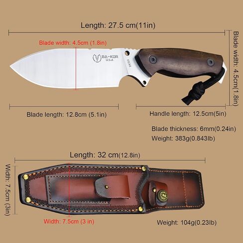 BA-KOR U.S.A 11 "DC53 Steel Hunting Knife & Sheath +4" Flint Fire Starter, Acidwood handle Jungle Survival Knife, Camping EDC tool knife in Saudi Arabia