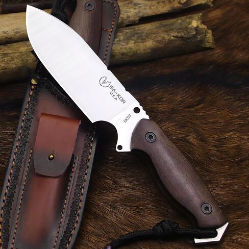 BA-KOR U.S.A 11 "DC53 Steel Hunting Knife & Sheath +4" Flint Fire Starter, Acidwood handle Jungle Survival Knife, Camping EDC tool knife in Saudi Arabia
