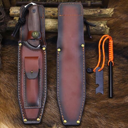 BA-KOR U.S.A 11 "DC53 Steel Hunting Knife & Sheath +4" Flint Fire Starter, Acidwood handle Jungle Survival Knife, Camping EDC tool knife in Saudi Arabia