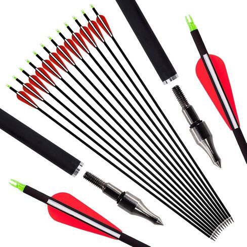 12Pcs Archery Hunting Arrows for Compound Bow Recurve Bow with Removable Tips Adjustable Nocks for Adults Hunting Targeting 30inch in Saudi Arabia