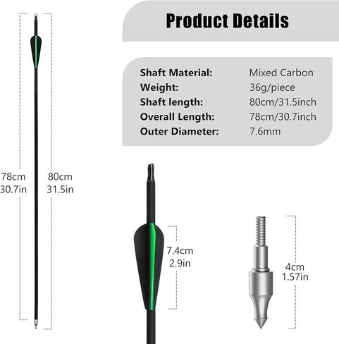 30" 7Pcs Archery Carbon Arrows Practice Arrow with Removable Tips Shaft Spine 500 for Both Compound Bow and Recurve Bows in Saudi Arabia