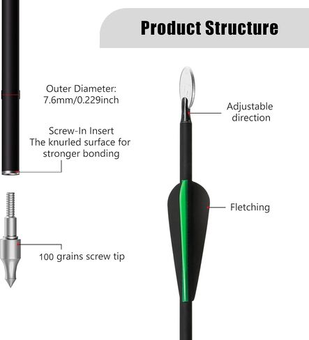 30" 7Pcs Archery Carbon Arrows Practice Arrow with Removable Tips Shaft Spine 500 for Both Compound Bow and Recurve Bows in Saudi Arabia
