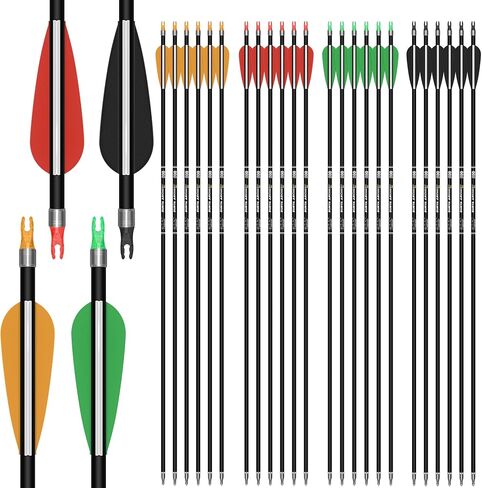 SUNYA Archery 24PCS Compound Bow Arrows for Practice. 30" Carbon Shaft, Spine 500 with Removable Tips. 4 Colors Vane Fit for Indoor and Outdoor Archery. in Saudi Arabia