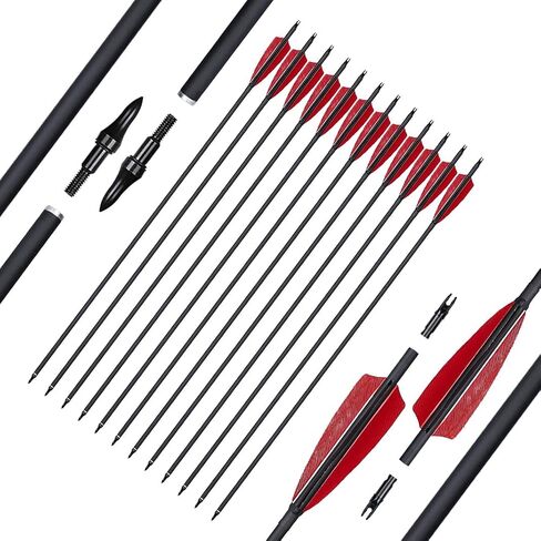 12 Pcs Archery Arrows with Feathers Removable Tips 30inch Hunting Arrows for Recurve Bow Longbow Compound Bow for Adults Targeting Practice in Saudi Arabia