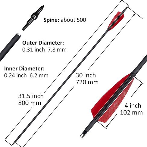 12 Pcs Archery Arrows with Feathers Removable Tips 30inch Hunting Arrows for Recurve Bow Longbow Compound Bow for Adults Targeting Practice in Saudi Arabia