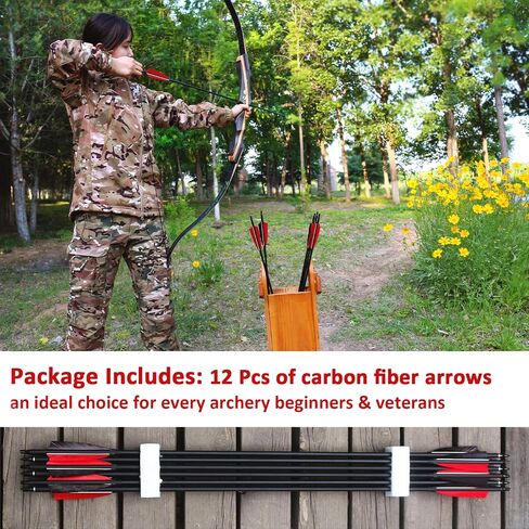 12 Pcs Archery Arrows with Feathers Removable Tips 30inch Hunting Arrows for Recurve Bow Longbow Compound Bow for Adults Targeting Practice in Saudi Arabia