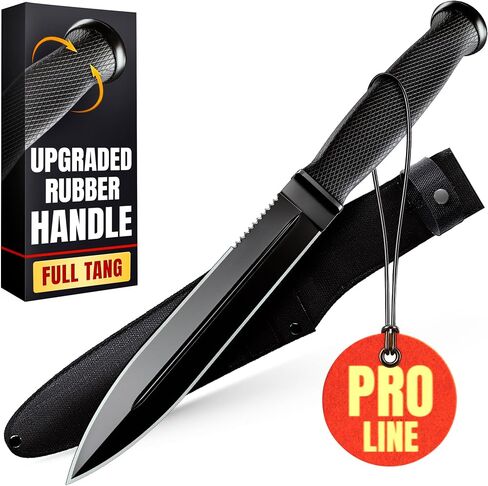 Tactical Survival Knife with Sheath – 6.5" Fixed Full Tang Blade, Serrated Edge – Hunting Knife with Non-Slip Rubber Handle – Heavy Duty Long Blade Knives for Camping, Self Defense, Military 2503 in Saudi Arabia