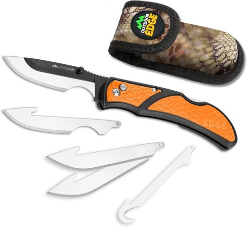 OUTDOOR EDGE 3.0" RazorLite EDC Knife, Blaze Orange | Pocket Clip, Everyday Carry Utility Knife for Hunting, Camping & Survival, 4 Stainless Steel Drop-Point Blades in Saudi Arabia