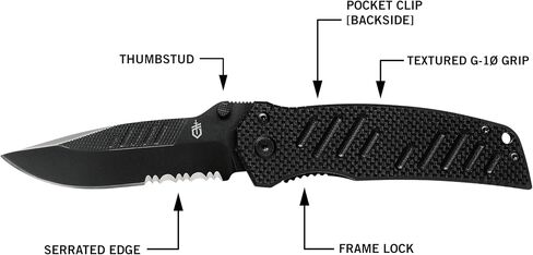 Gerber Swagger Drop Point EDC Folding Pocket Knife, Serrated Edge, Black in Saudi Arabia