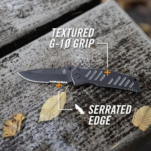 Gerber Swagger Drop Point EDC Folding Pocket Knife, Serrated Edge, Black in Saudi Arabia
