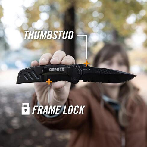 Gerber Swagger Drop Point EDC Folding Pocket Knife, Serrated Edge, Black in Saudi Arabia