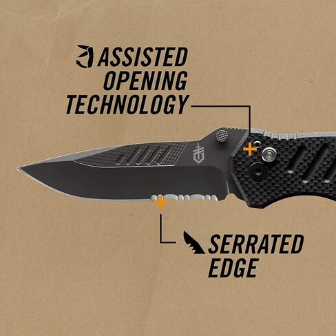 Gerber Swagger Drop Point EDC Folding Pocket Knife, Serrated Edge, Black in Saudi Arabia