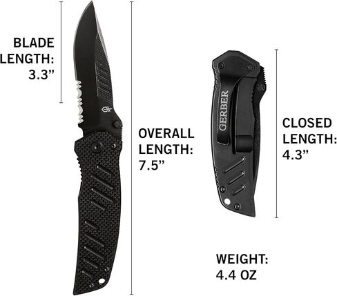 Gerber Swagger Drop Point EDC Folding Pocket Knife, Serrated Edge, Black in Saudi Arabia