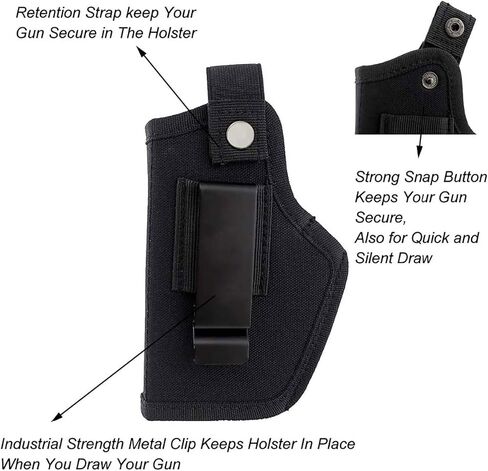 Universal Gun Holster for Men & Women, IWB/OWB Concealed Carry Holster with Metal Clip, Right & Left Hand Draw, Fits Glock 17 19 26 43, M&P Shield, Sig Sauer, Taurus, Ruger, 9mm & .380 Pistols in Kuwait