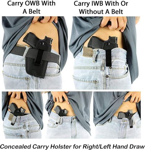 Universal Gun Holster for Men & Women, IWB/OWB Concealed Carry Holster with Metal Clip, Right & Left Hand Draw, Fits Glock 17 19 26 43, M&P Shield, Sig Sauer, Taurus, Ruger, 9mm & .380 Pistols in Kuwait