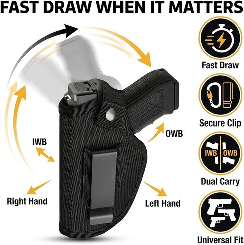 Universal Gun Holster for Men & Women, IWB/OWB Concealed Carry Holster with Metal Clip, Right & Left Hand Draw, Fits Glock 17 19 26 43, M&P Shield, Sig Sauer, Taurus, Ruger, 9mm & .380 Pistols in Kuwait