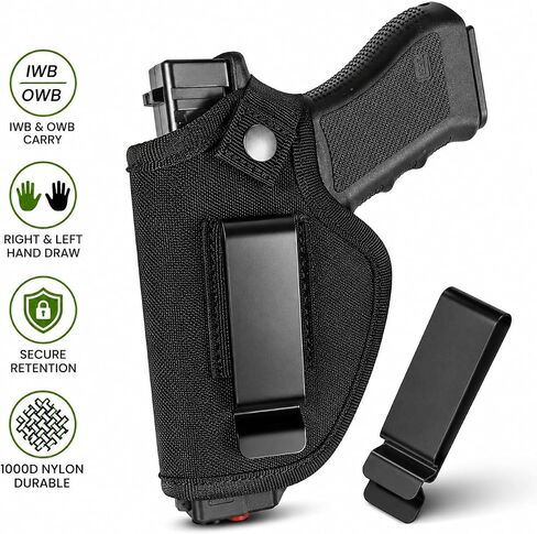 Universal Gun Holster for Men & Women, IWB/OWB Concealed Carry Holster with Metal Clip, Right & Left Hand Draw, Fits Glock 17 19 26 43, M&P Shield, Sig Sauer, Taurus, Ruger, 9mm & .380 Pistols in Kuwait