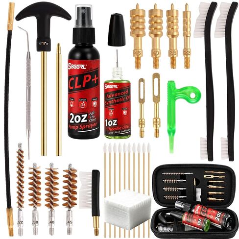 Gun Cleaning Kit for Handgun, Pistol, Rifle .22,.357,.38,9mm,.45 Caliber, Bronze Bore Brush, Brass Jag Adapter, Gun Oil –2oz CLP Spray & 1oz Needle Oiler Lubricant Cleaner Swabs Supplies & Case in Saudi Arabia