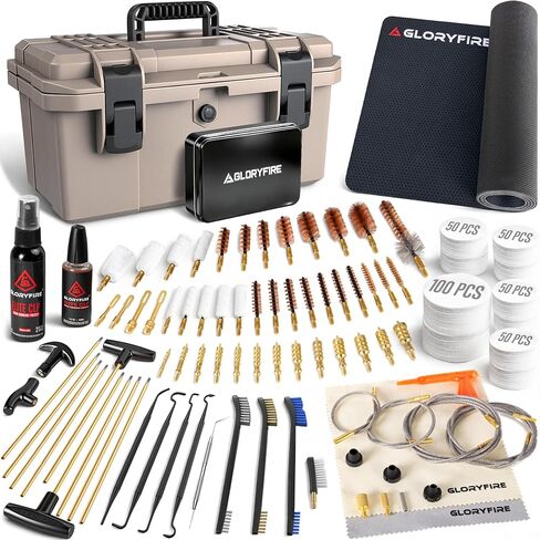 GLORYFIRE Deluxe 378-Pack Universal Gun Cleaning Kit with Mat | Highly Effective Cleaning Solutions, All-Brass Brushes/Jags, Reinforced Rods, Mops, 1oz & 2oz Oil for Hunting and Shooting in Saudi Arabia