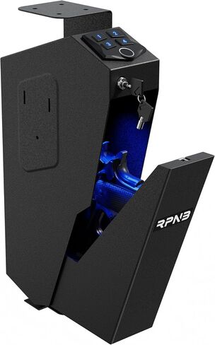 RPNB Bedside Gun Safe for Handgun,Biometric Pistol Safe,Small Handgun Safes | California DOJ Certified,Mounted Handgun Safe,Biometric Fingerprint,Auto Open Lid,4-Digit PIN Keypad,Nightstand,Desk in Saudi Arabia