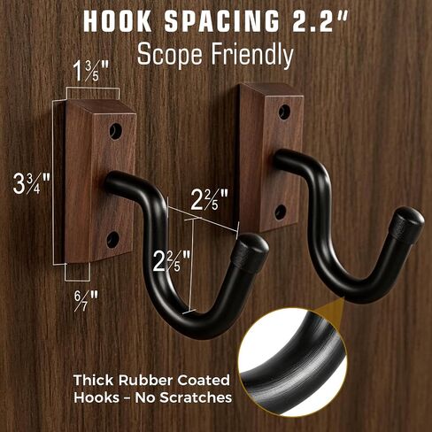 Walnut Gun Rack for Wall, Horizontal Rifle Wall Mount with Thick Rubber Coated Hooks, Heavy Duty Shotgun Holder for Display & Storage, Ideal Gun Shelf for Indoor Wall in Man Cave, Gun Room, Closet in Saudi Arabia