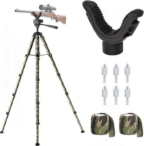 74" Adjustable Rifle Tripod Stand, Aluminum Shooting Tripod with V Yoke Gun Rest, Ground Spikes and 2 Camo Straps for Outdoor Shooting, Target Practice and Field Use in Saudi Arabia