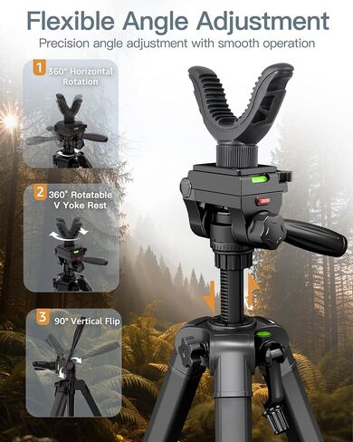 74" Adjustable Rifle Tripod Stand, Aluminum Shooting Tripod with V Yoke Gun Rest, Ground Spikes and 2 Camo Straps for Outdoor Shooting, Target Practice and Field Use in Saudi Arabia