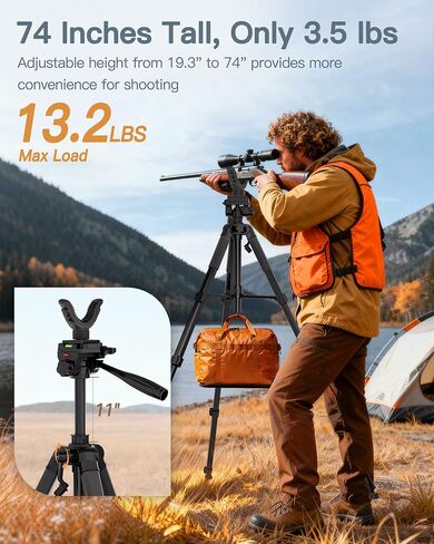 74" Adjustable Rifle Tripod Stand, Aluminum Shooting Tripod with V Yoke Gun Rest, Ground Spikes and 2 Camo Straps for Outdoor Shooting, Target Practice and Field Use in Saudi Arabia