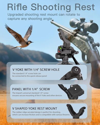 74" Adjustable Rifle Tripod Stand, Aluminum Shooting Tripod with V Yoke Gun Rest, Ground Spikes and 2 Camo Straps for Outdoor Shooting, Target Practice and Field Use in Saudi Arabia