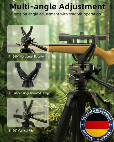 60" Rifle Shooting Tripod, Stable, 360° V-Yoke Rest,3D Pan Head for Hunting | 2.6lb, Folds to 18". 360° V-yoke, 3/8 Thread, 1/4" QR Plate. Rubber feet, Wind Hook, Sponge Grip, Carry Bag, for Crossbow in Saudi Arabia