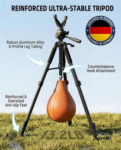 60" Rifle Shooting Tripod, Stable, 360° V-Yoke Rest,3D Pan Head for Hunting | 2.6lb, Folds to 18". 360° V-yoke, 3/8 Thread, 1/4" QR Plate. Rubber feet, Wind Hook, Sponge Grip, Carry Bag, for Crossbow in Saudi Arabia