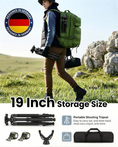 60" Rifle Shooting Tripod, Stable, 360° V-Yoke Rest,3D Pan Head for Hunting | 2.6lb, Folds to 18". 360° V-yoke, 3/8 Thread, 1/4" QR Plate. Rubber feet, Wind Hook, Sponge Grip, Carry Bag, for Crossbow in Saudi Arabia