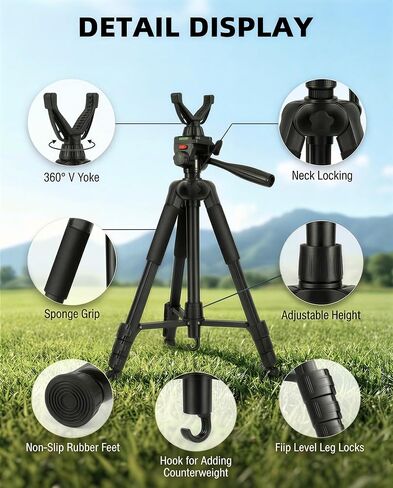 60" Rifle Shooting Tripod, Stable, 360° V-Yoke Rest,3D Pan Head for Hunting | 2.6lb, Folds to 18". 360° V-yoke, 3/8 Thread, 1/4" QR Plate. Rubber feet, Wind Hook, Sponge Grip, Carry Bag, for Crossbow in Saudi Arabia