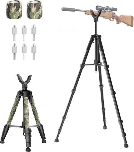 74" Hunting Rifle Tripod, V Yoke Shooting Rest with 6 Ground Spikes, 2 Camo Straps and Aluminum Frame for Hunting, Crossbow Support and Outdoor Field Shooting in Saudi Arabia