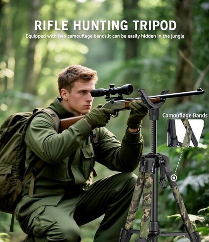 74" Hunting Rifle Tripod, V Yoke Shooting Rest with 6 Ground Spikes, 2 Camo Straps and Aluminum Frame for Hunting, Crossbow Support and Outdoor Field Shooting in Saudi Arabia