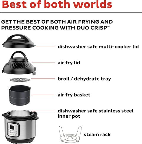 Instant Pot Duo Crisp 11-in-1 Air Fryer and Electric Pressure Cooker Combo with Multicooker Lids that Air Fries, Steams, Slow Cooks, Sautés, Dehydrates, & More, Free App With Over 800 Recipes, 6 Quart in Saudi Arabia